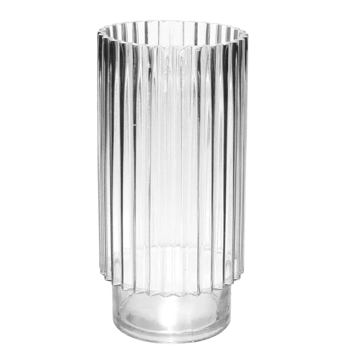 Vase Moderne - GLASS VASE, CLEAR RIBBED CYLINDER, 3.7"X3.1"X7.9"