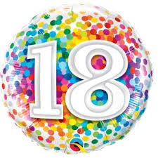 Ballon M.18'' CHIFFRE 18 RAINBOW CONFETTI  Code de produit : 80810