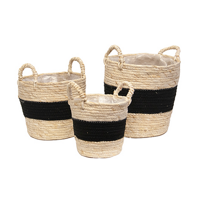 PANIER EN SEAGRASS A/LINER, NOIR/NATUREL, Ø 10¼”-9"-7"