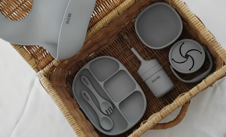 Ensemble vaisselle en silicone - bleu gris - Haube