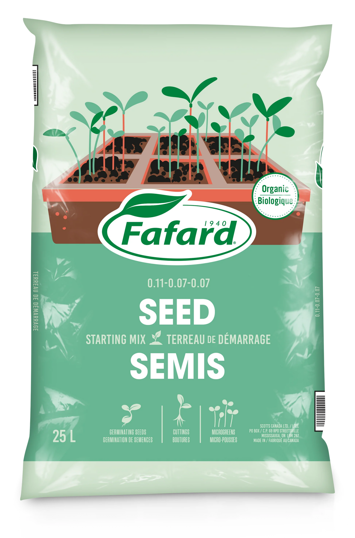 Terreau pour SEMIS ET POUSSES AGROMIX/BIOLOGIQUE  25L - FAFARD