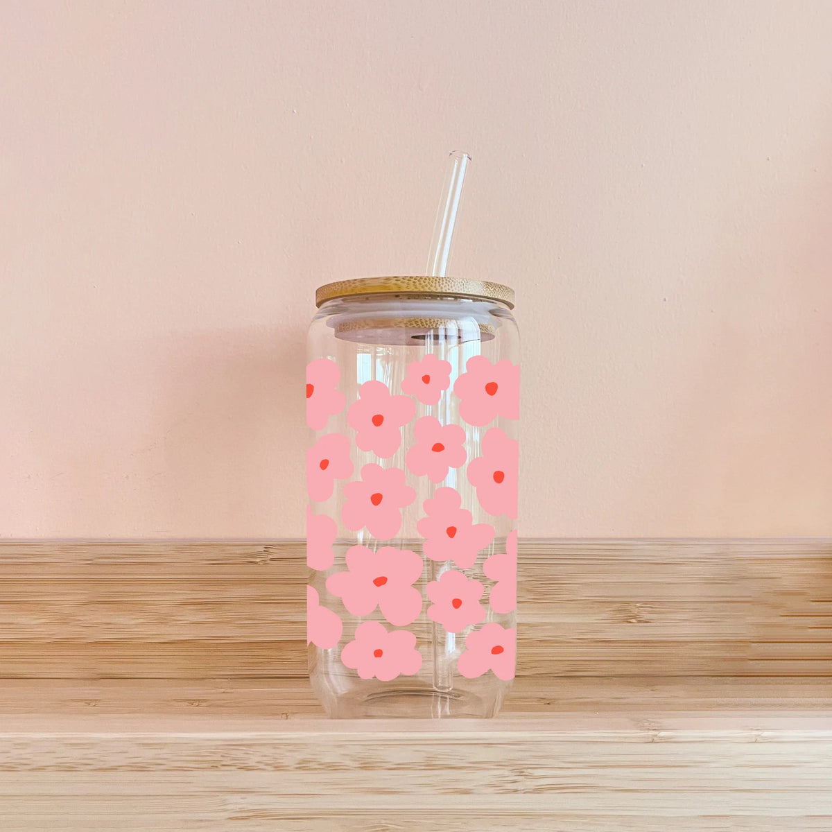 Verre boho - champ de fleurs rose - MOMY