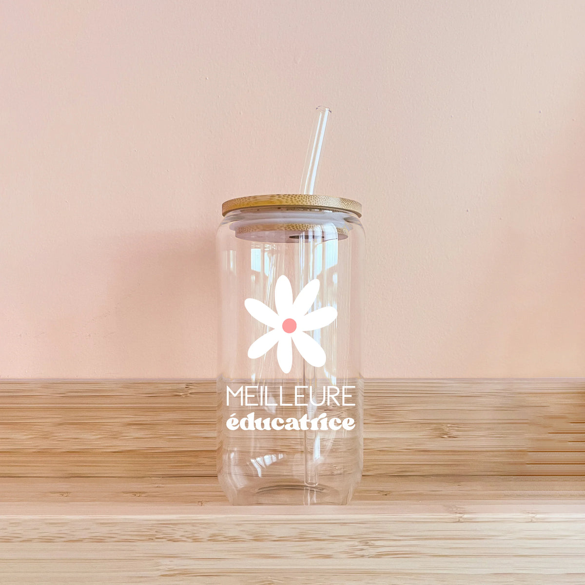 Verre boho - Meilleure éducatrice - fleur blanche - MOMY