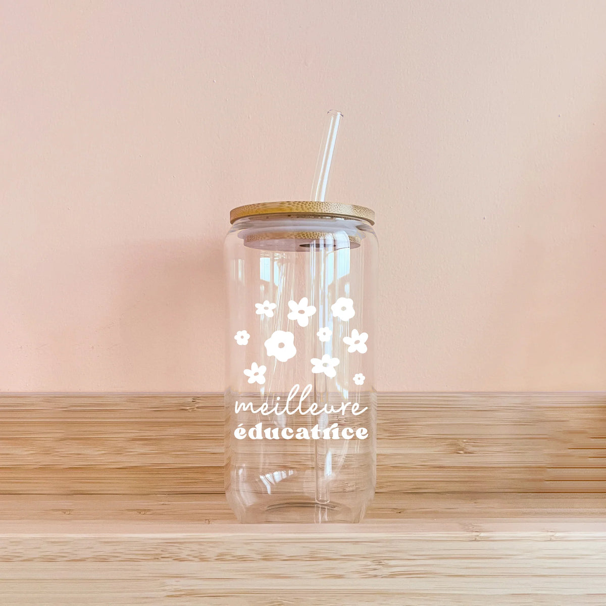 Verre - meilleure éducatrice fleurs blanches - MOMY