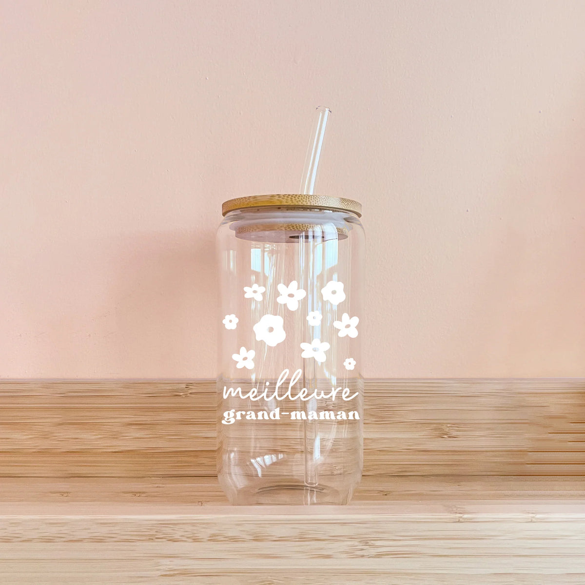 Verre boho - meilleure grand-maman- fleurs blanches  - MOMY