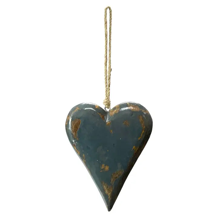 Cœur en bois de manguier, gris vintage, 6 po
