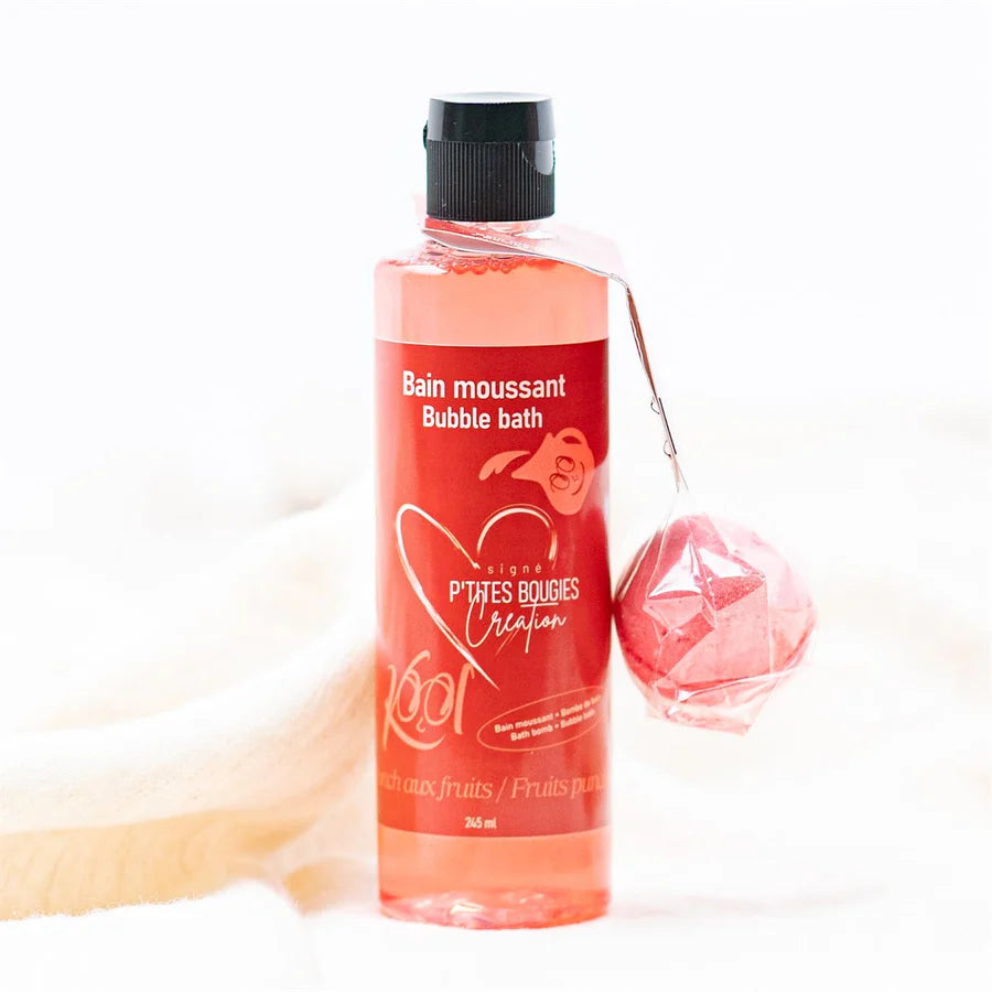 Bain moussant punch aux fruits et bombe de bain assorti - Signé P'tites Bougies Creation