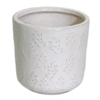 Pot avec motif de fleurs blancs - 4.1"DX3.9"H CE00-349