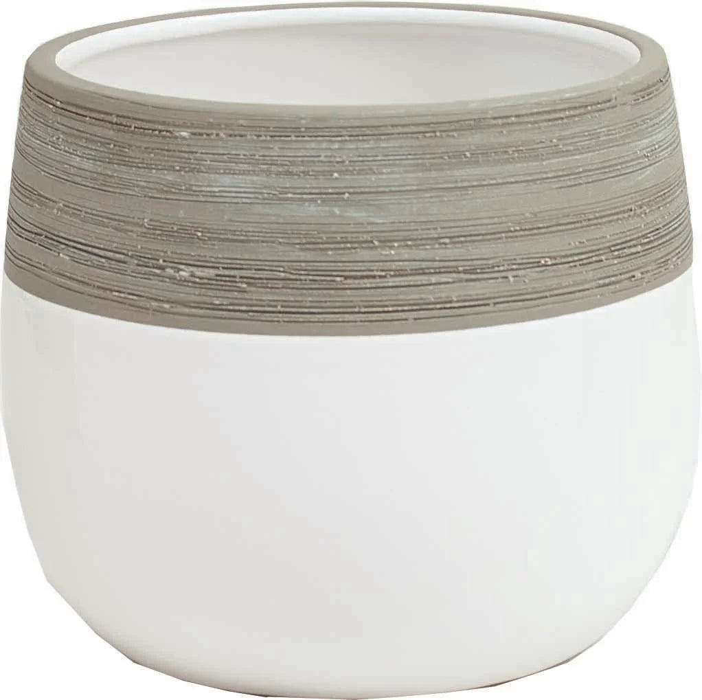 Pot blanc & taupe - CE00NWH  4.5X4.25"H NORDIC WHITE & GREY TOPPED DOLOMITE CONTAINER