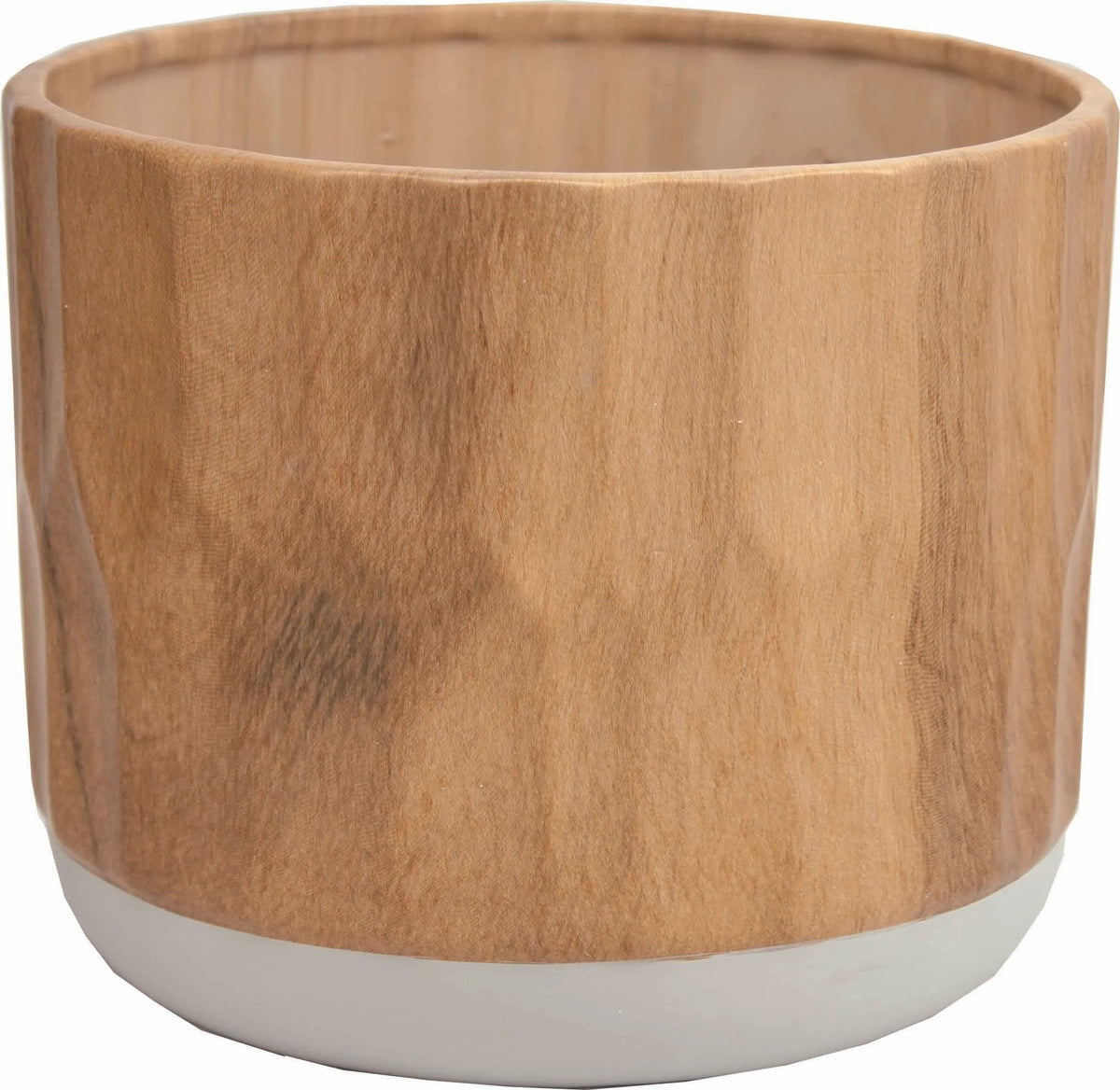 Pot style bois - 6.69X5.5"H WOOD GRAIN FINISH DOLOMITE CONTAINER