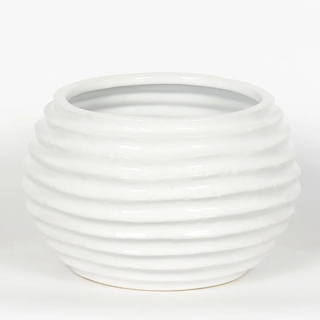 Pot blanc ligné - 7.9"DX5.1"H WHITE REACTIVE GLAZE CERAMIC CONTAINER