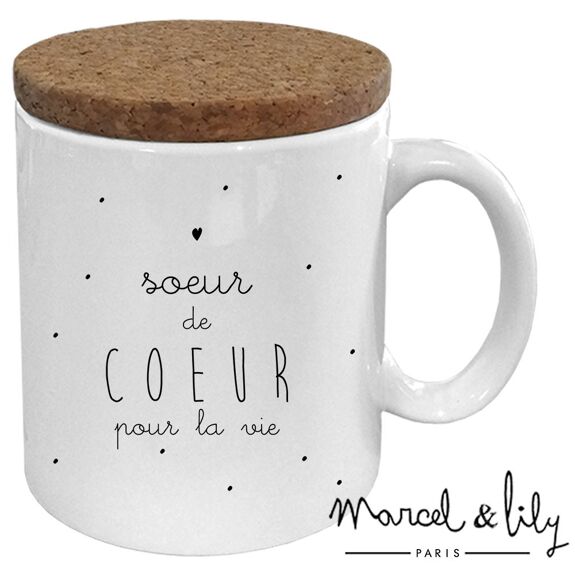 Mug "Soeur de coeur" avec son couvercle en liège - Marcel & Lily
