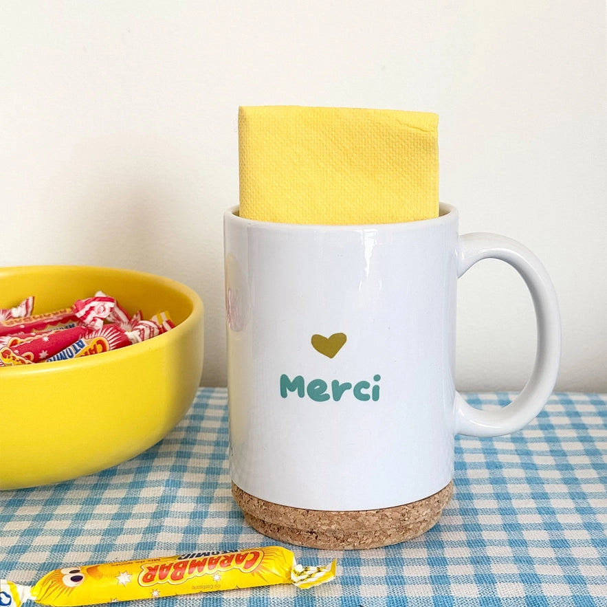 Mug Pop "Merci" avec son couvercle en liège - Marcel & Lily