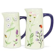 Grand pichet floral avec insecte – vert/violet – 9 po H (48 oz) - 27-MONET-025