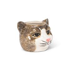 Petit cache-pot décoratif chat tigré gris/brun – 2,5 po H - 27-TOMCAT-BRN-SM