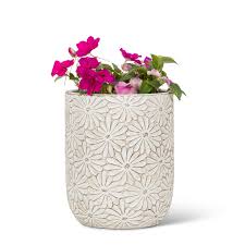 Cache-pot - Petit vase/jardinière marguerite blanche – 6,5 po H - 27-DAISY-139-SM