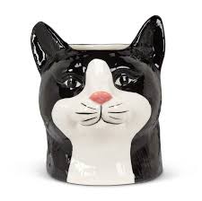 Cache-pot décoratif chat noir et blanc – 5 po H - 27-TOMCAT-BLK-MD