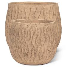 Lot de 2 cache-pots XL motif vagues verticales terra - 27-TERRAIN-609-SET