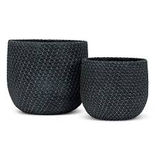 Lot de 2 cache-pots XL texturés charbon - 27-TERRAIN-828-SET