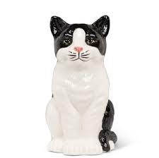 Vase décoratif chat assis noir et blanc – 8 po H - 27-TOMCAT-BLK-VASE