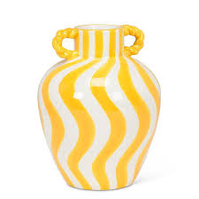 Vase urne décoratif rayé jaune – 7,5 po H - 27-SUNSHINE-090