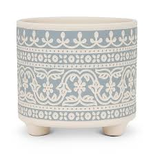 Grand cache-pot décoratif motif bleu – 6 po H - 27-WEDGEWOOD-042