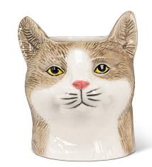 Cache-pot décoratif chat tigré gris/brun – 5 po H - 27-TOMCAT-BRN-MD