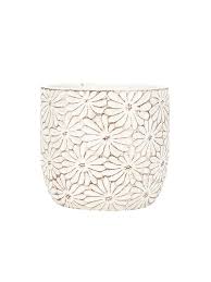 Cache-pot - Petite jardinière ronde marguerite blanche – 4 po H - 27-DAISY-140-SM