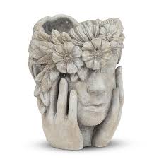 Cache-pot femme avec couronne de fleurs – 9,5 po H - 27-HELENA-156