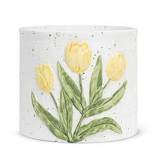 Grand cache-pot avec tulipe jaune – 6,5 po H - 27-HOLLAND-263-LG