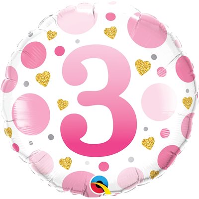 Ballon M.18'' AGE 3 POIS ROSE  Code de produit : 23124