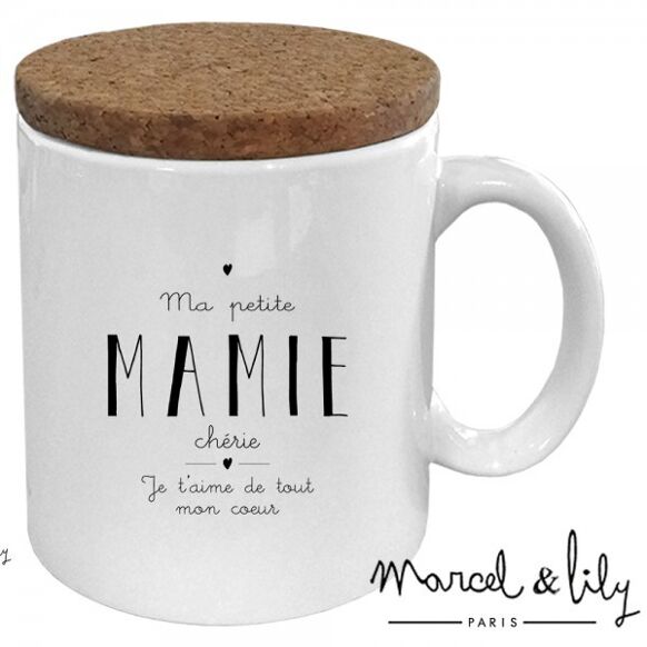 Mug "Ma petite mamie chérie" avec son couvercle en liège - Marcel & Lily