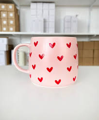 Pink ceramic mug - Red hearts - MOMY