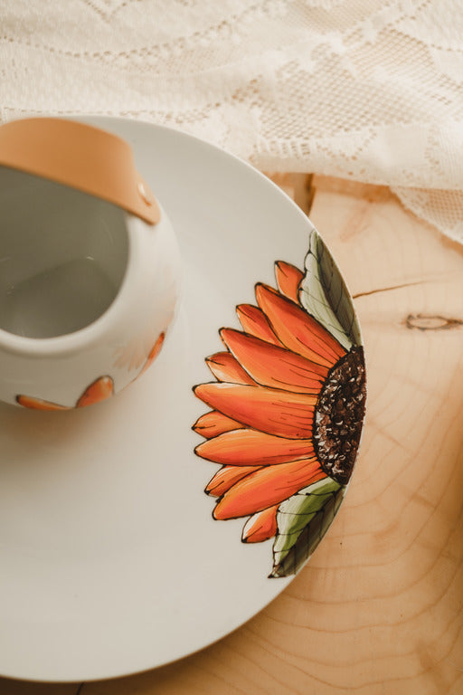 Assiette ronde avec design de fleur orange - Pero